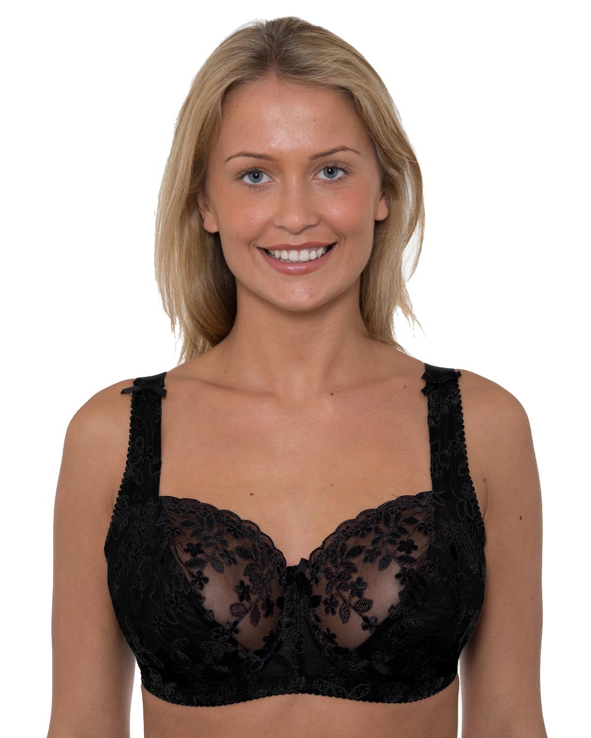 Gemm Womens Floral Embroidered Bra - Plain Black