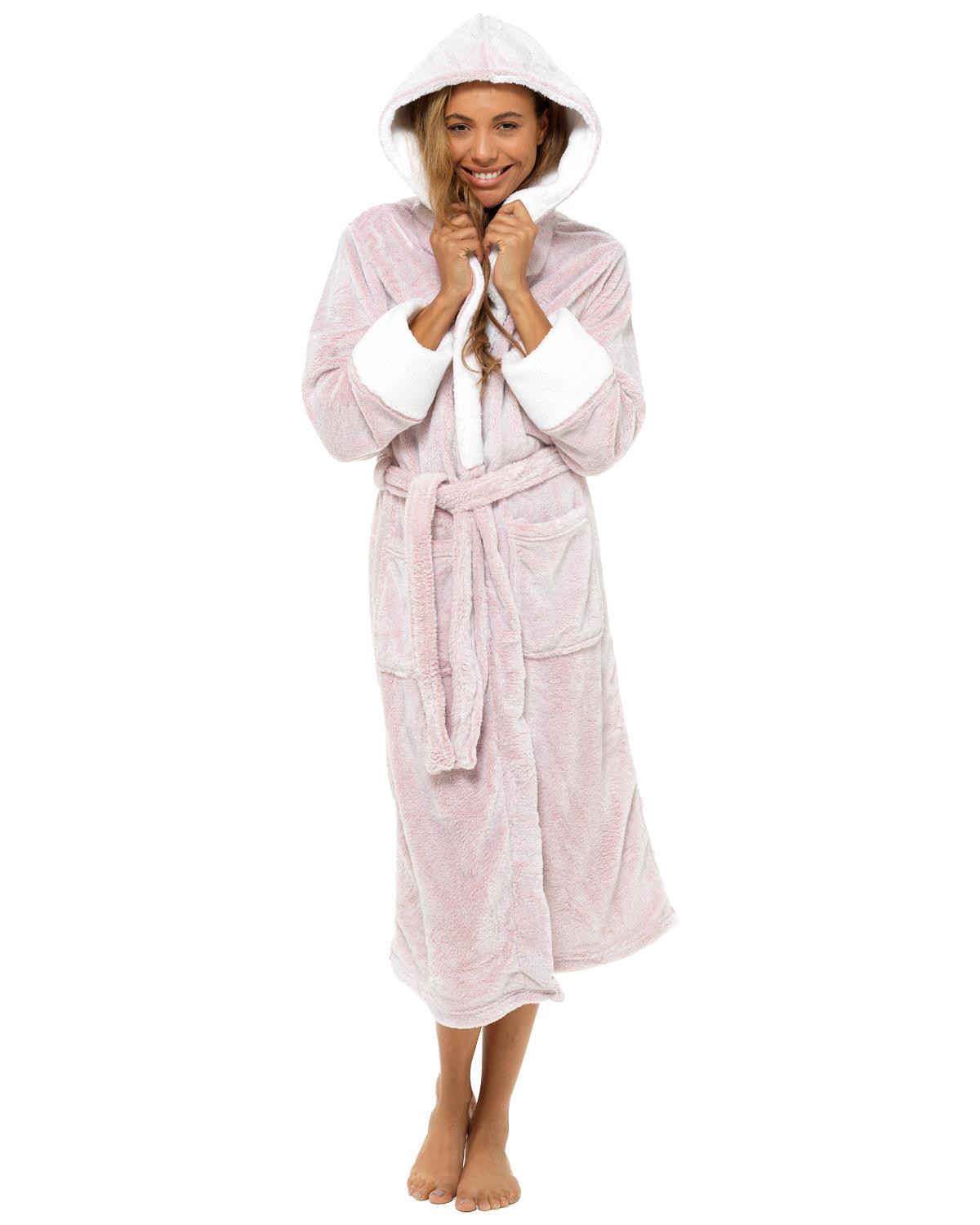 Womens Polished Fleece Sherpa Trim Dressing Gown