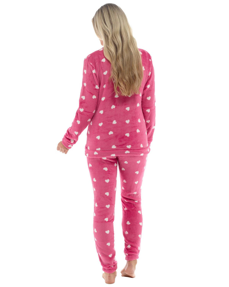 Womens Heart Print Fleece Pyjamas