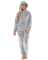 Womens Long Pile Fleece Hooded Pyjamas