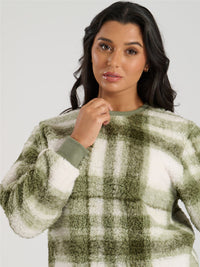 Loungeable Womens Green Check Borg Fleece Pyjamas