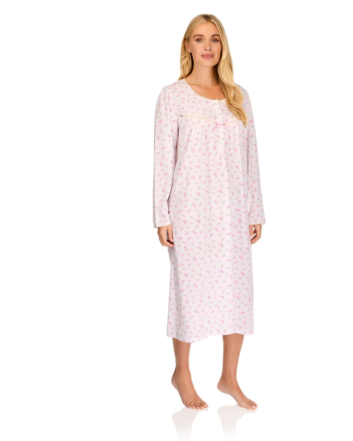 La Marquise Womens 'Vintage Blossoms' Long Sleeve Jersey Nightie