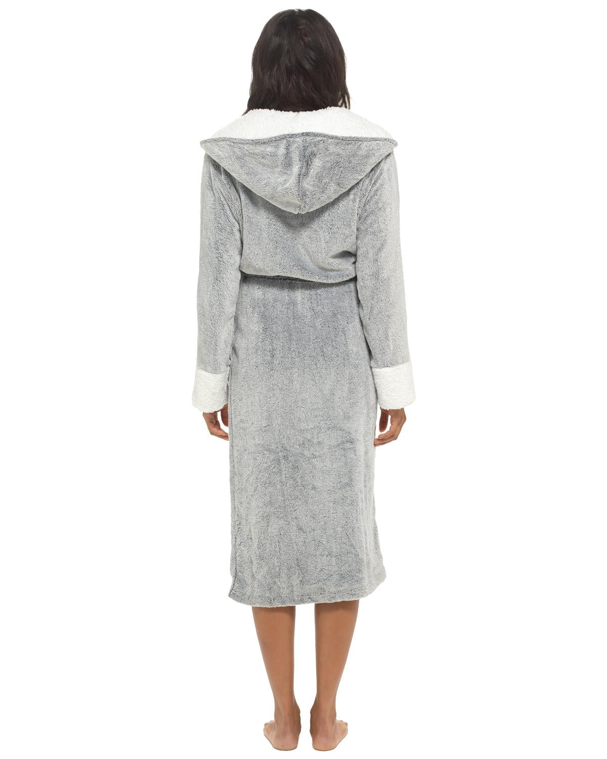 Womens Polished Fleece Sherpa Trim Dressing Gown