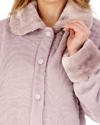 Slenderella Womens Faux Fur Collar Embossed Button Dressing Gown