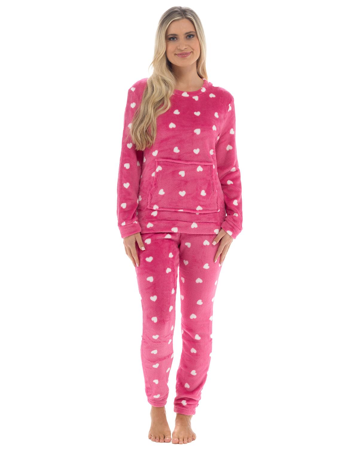 Womens Heart Print Fleece Pyjamas