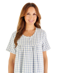 Slenderella Womens Brushed Woven Gingham 42" Short Sleeve Nightdress