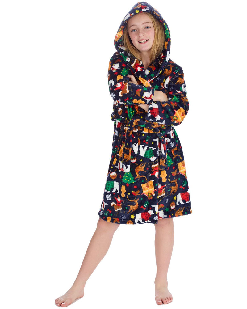 Huggable Kids Christmas Hooded Dressing Gown