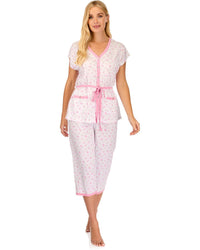 La Marquise Womens 'Vintage Blossoms' Short Sleeve Cropped Pyjamas