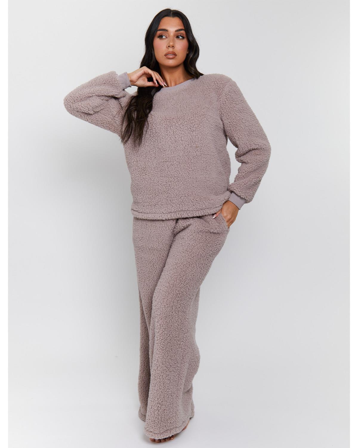 Loungeable Womens Borg Jumper & Wide Leg Lounge Set