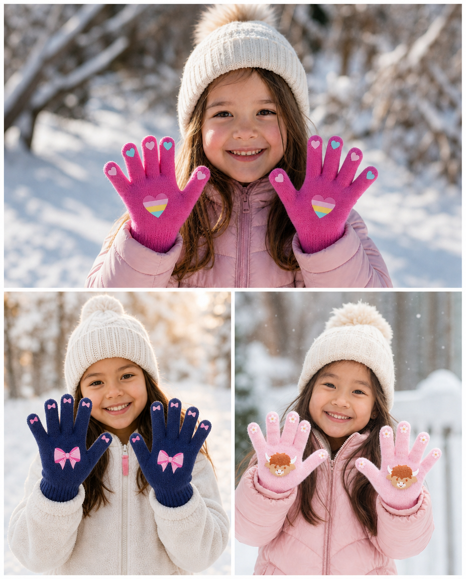 Bertie & Bo Kids 3 Pack Patterned Gripper Gloves