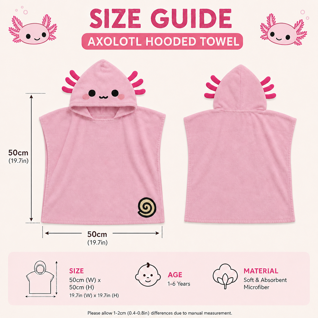 Adoramals Maddie the Axolotl Kids Hooded Towel
