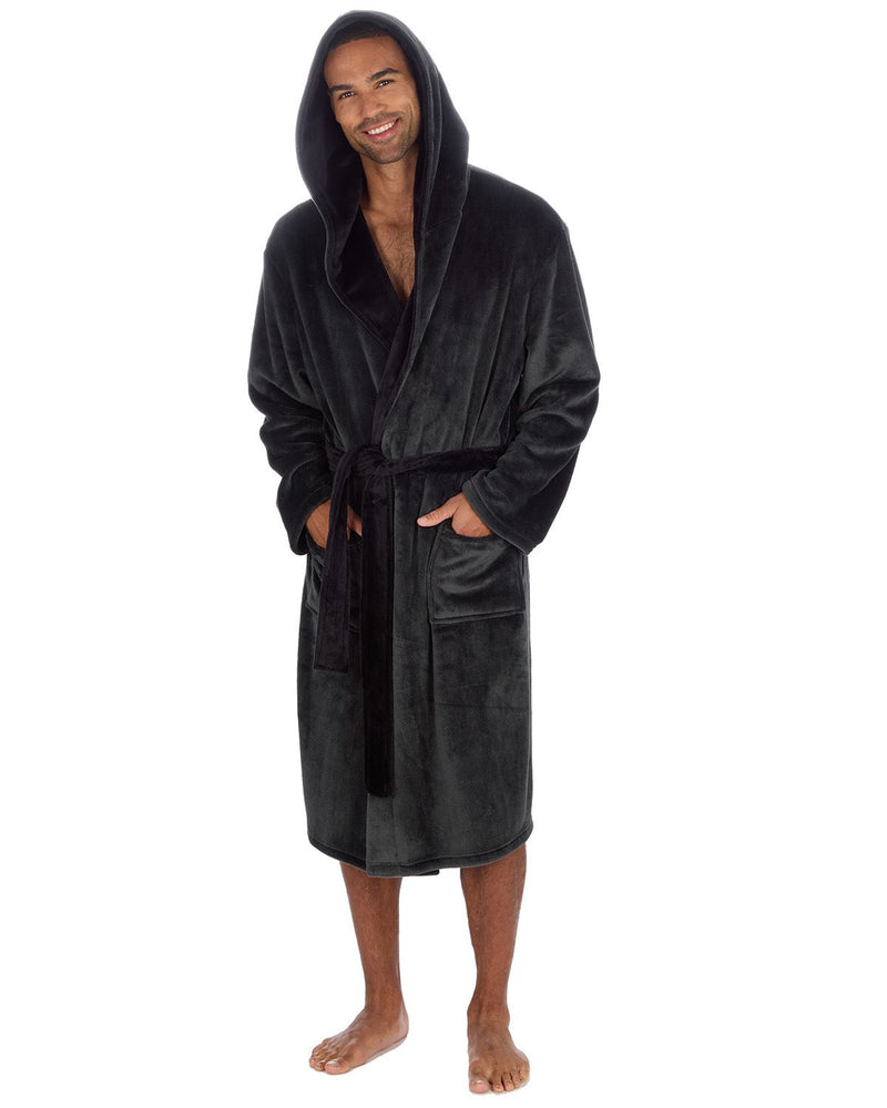 Huggable Mens Contrast Flannel Fleece Hooded Robe