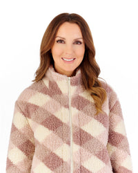 Slenderella Womens Printed Check Fleece Zip Top Pyjamas