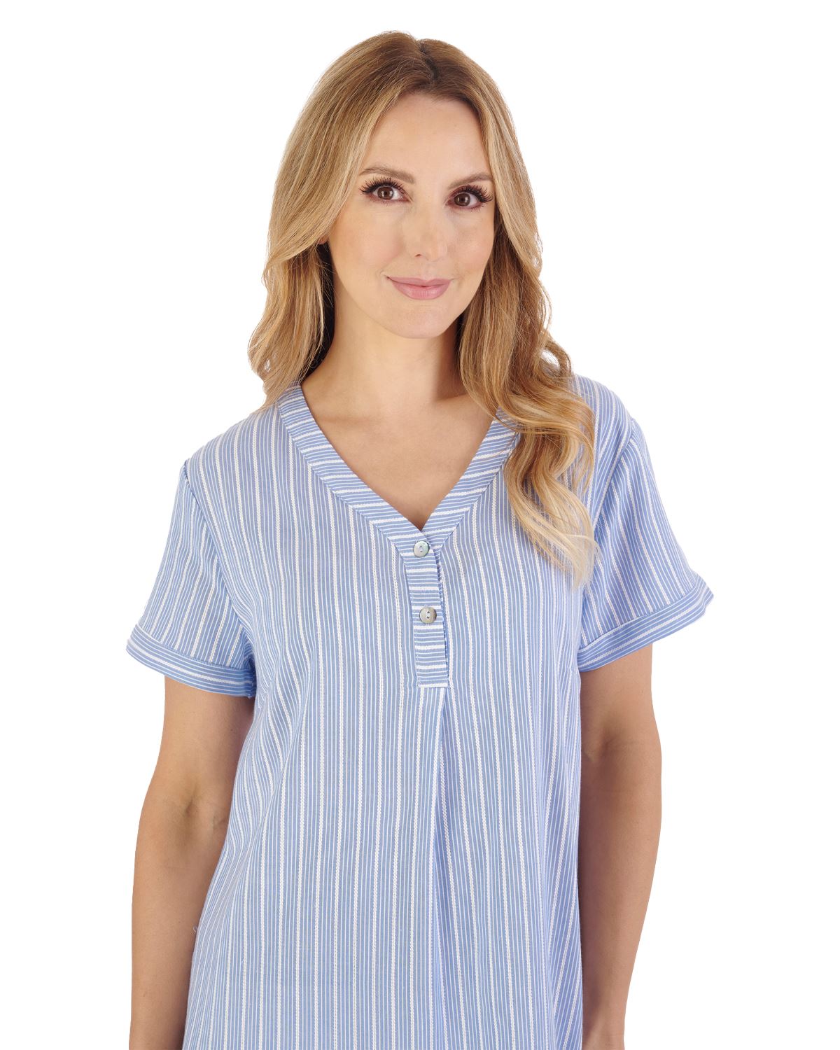 Slenderella Womens Textured Stripe Short Sleeve Nightie