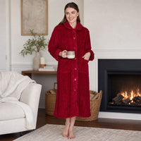 La Marquise Womens Diamond Jacquard Button Fleece Robe