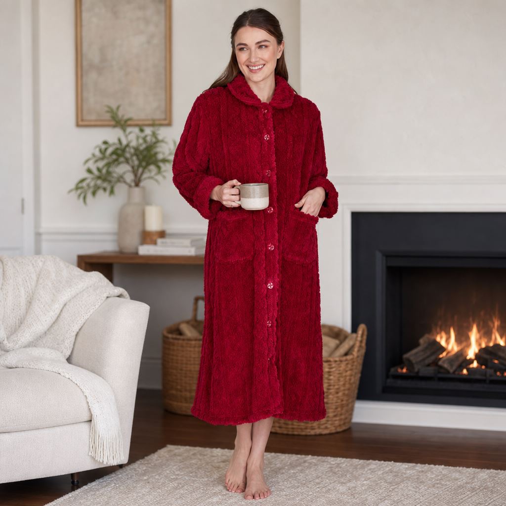 La Marquise Womens Diamond Jacquard Button Fleece Robe