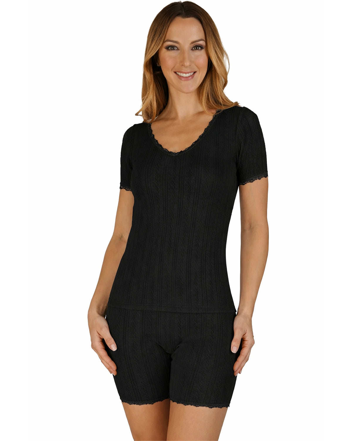 Slenderella Womens Seamless Brushed Thermal Short Sleeve Top