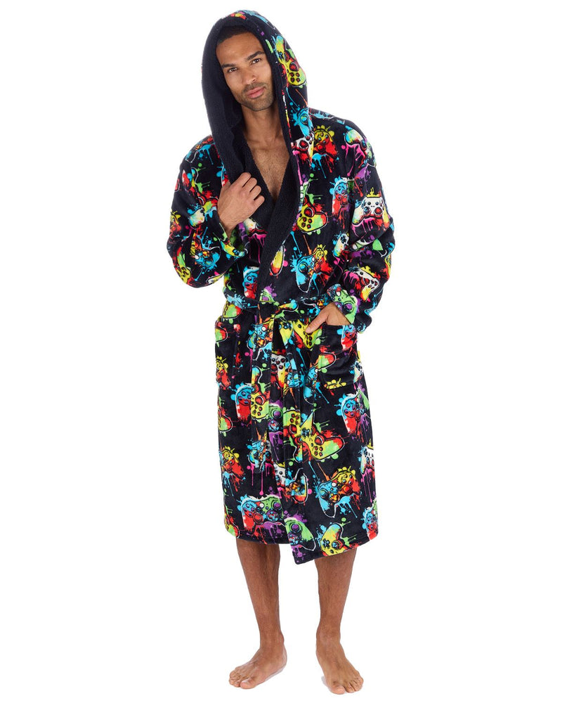 Huggable Mens Hooded Fleece Gamer Dressing Gown
