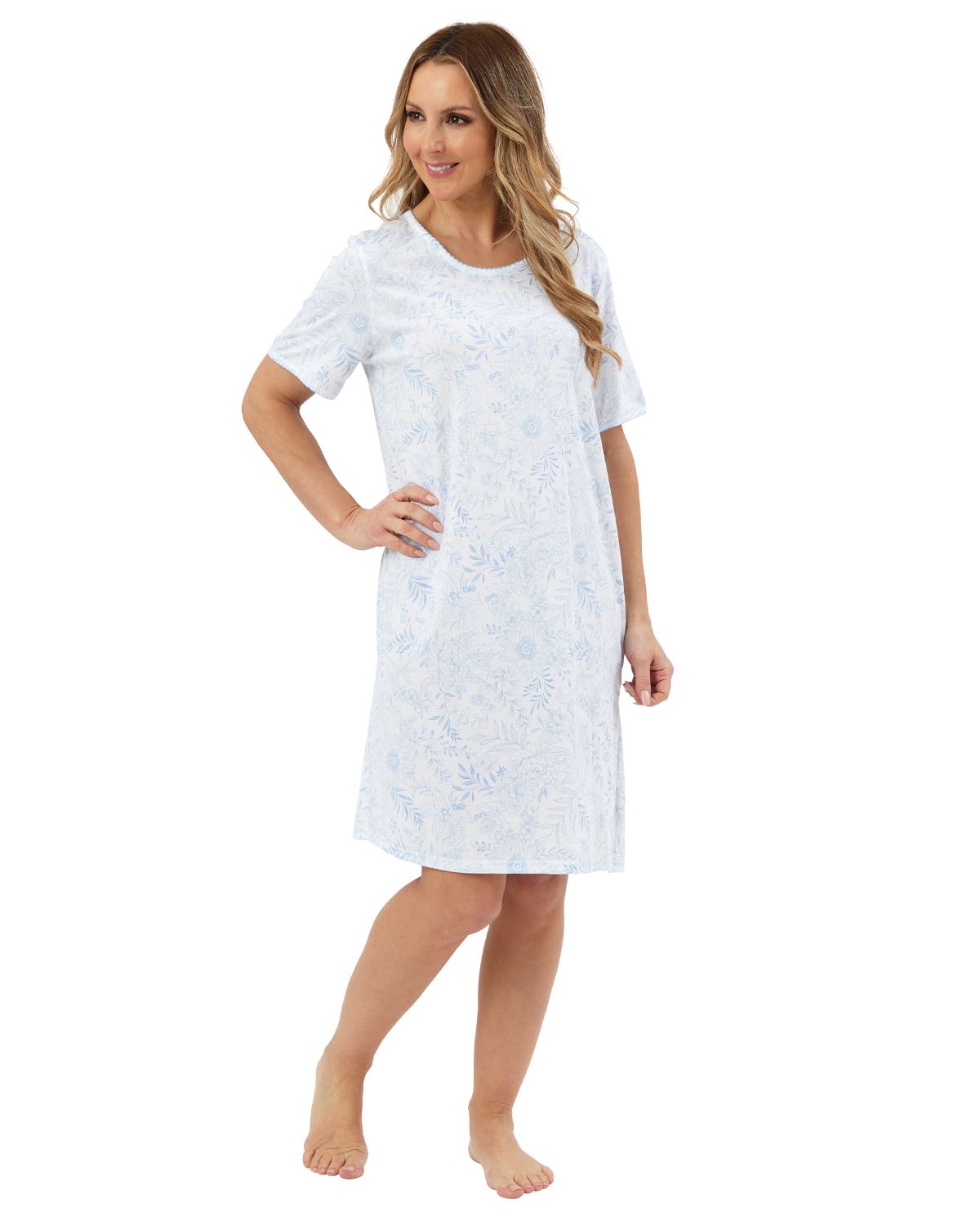 Marlon Womens 36" Sketch Floral Jersey Short Sleeve Nightie