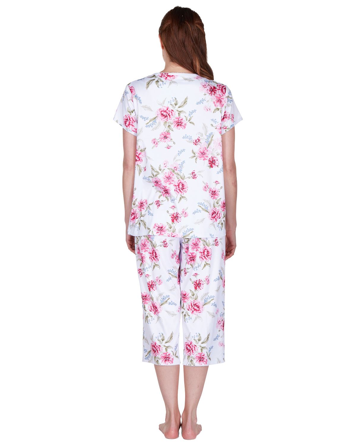 La Marquise 'Pink Rose' Short Sleeve Cropped Pyjamas