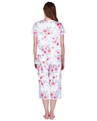 La Marquise 'Pink Rose' Short Sleeve Cropped Pyjamas
