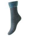 HJ Hall Womens Fluffy Top Cable Knit Socks
