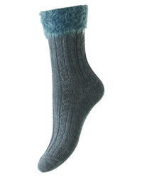 HJ Hall Womens Fluffy Top Cable Knit Socks