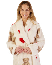 Slenderella Womens Teddy Print Fleece 46" Shawl Collar Wrap