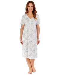 Slenderella Womens Outline Floral Cotton 42" Short Sleeve Nightdress