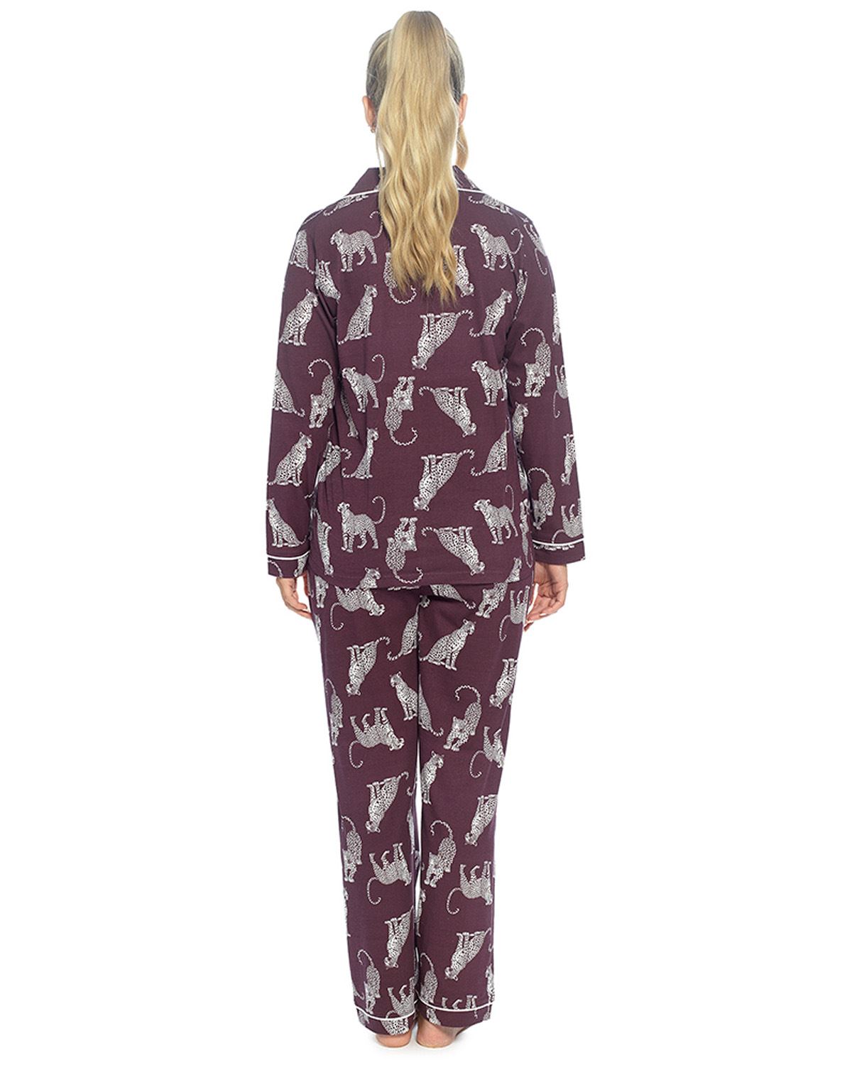 Foxbury Womens Button Through Jersey Cotton Long Pyjamas