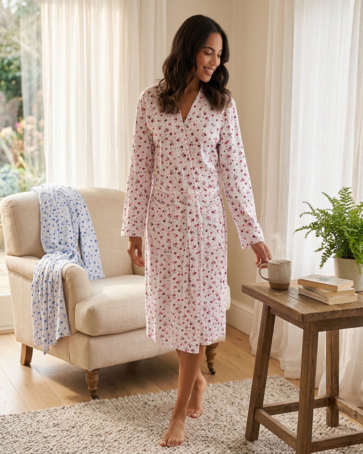 Cottonique Womens Cotton Floral Kimono Wrap
