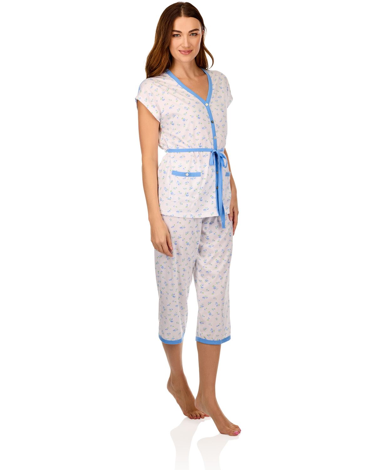 La Marquise Womens 'Vintage Blossoms' Short Sleeve Cropped Pyjamas