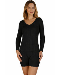 Slenderella Womens Seamless Brushed Thermal Long Sleeve Top