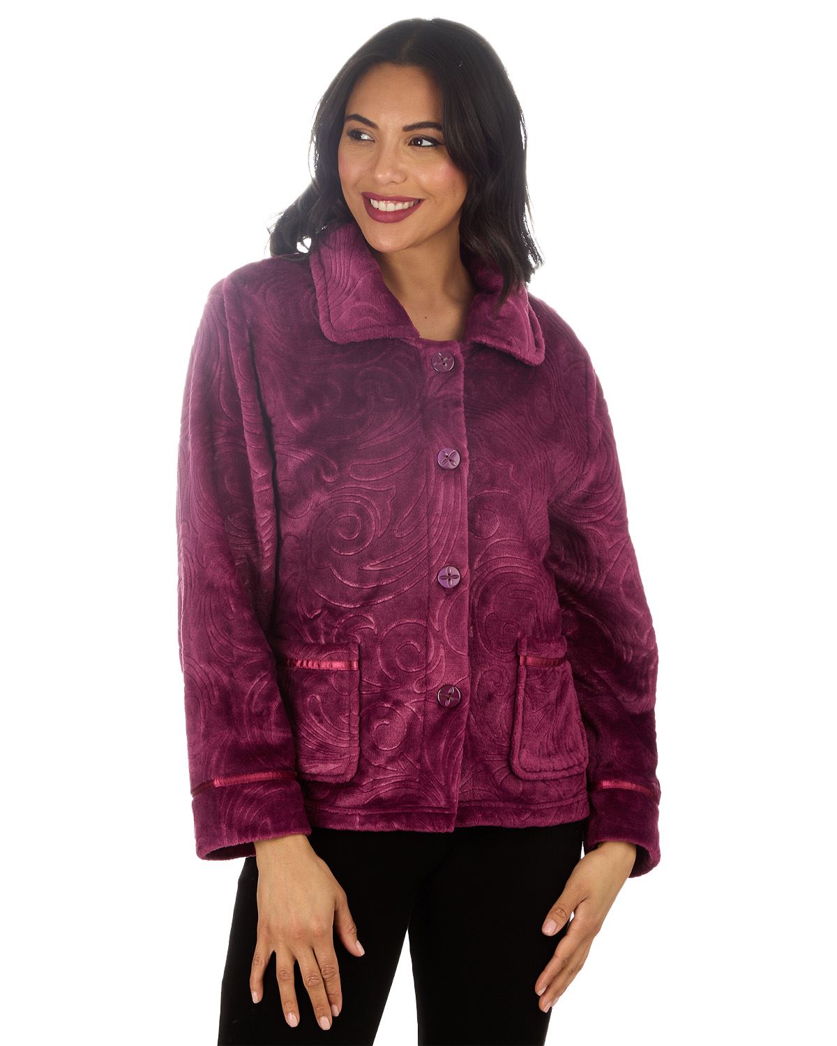 Countess Christie Womens Embossed Button Bed Jacket