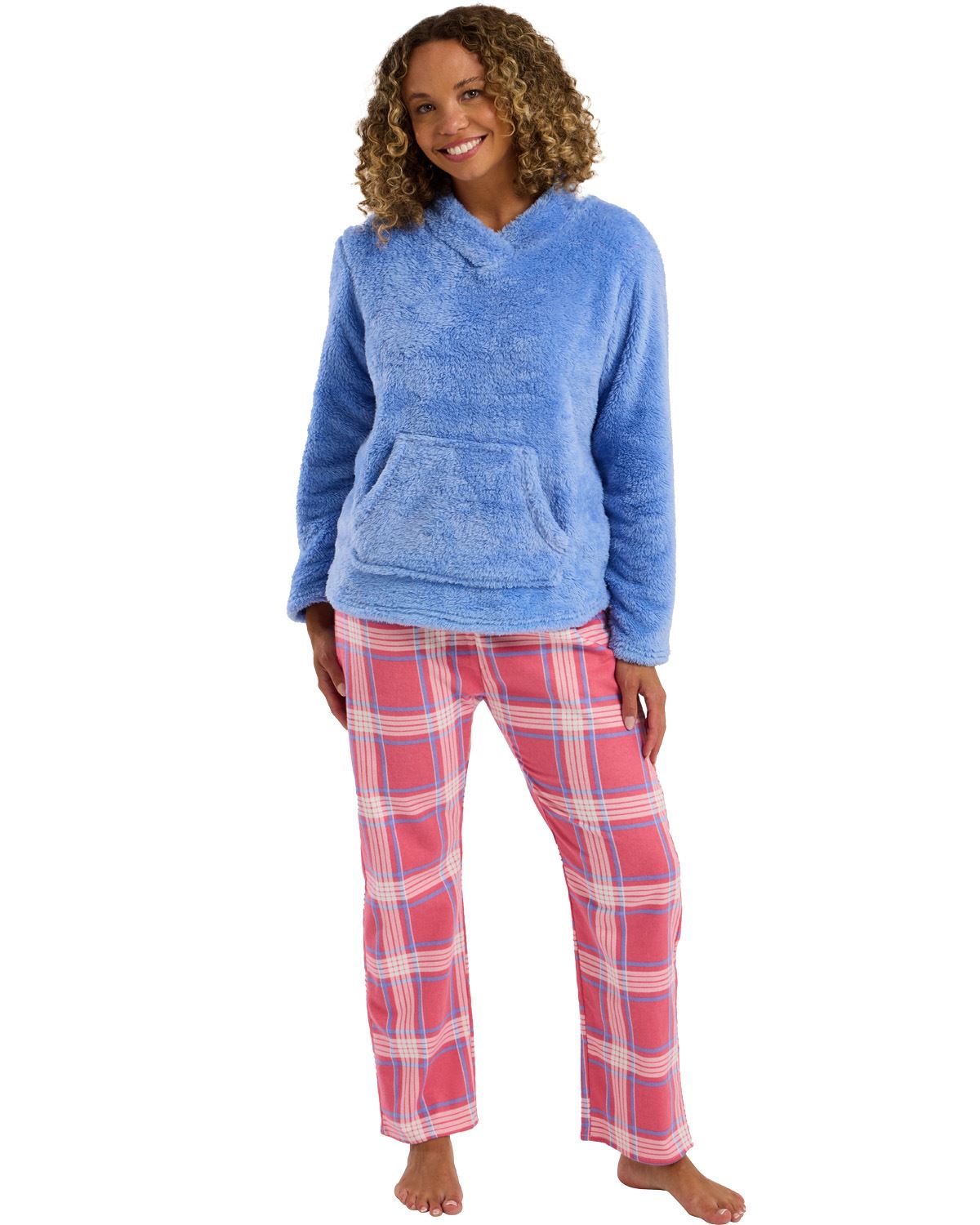 Indigo Sky Womens Fleece Top Check Wincey Pant Pyjamas