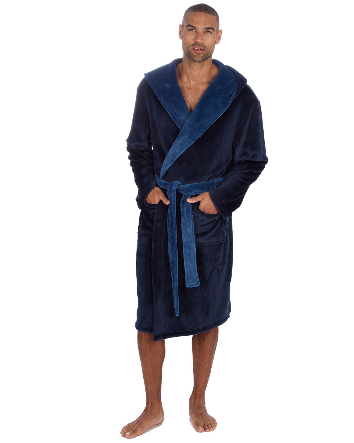 Huggable Mens Contrast Flannel Fleece Hooded Robe