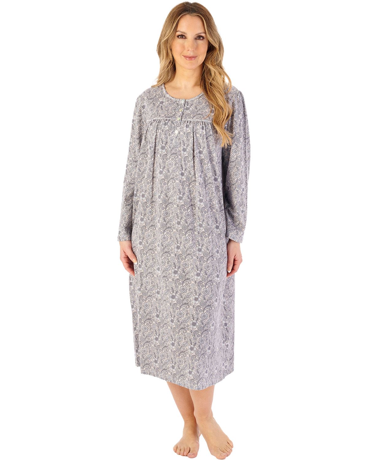 Slenderella Womens Indi Print 45" Long Sleeve Jersey Nightdress
