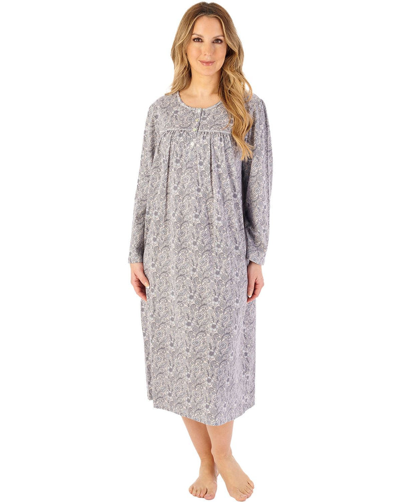 Slenderella Womens Indi Print 45" Long Sleeve Jersey Nightdress