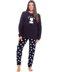 Wolf and Harte Womens Penguin Sherpa Top with Fleece Pants Pyjamas