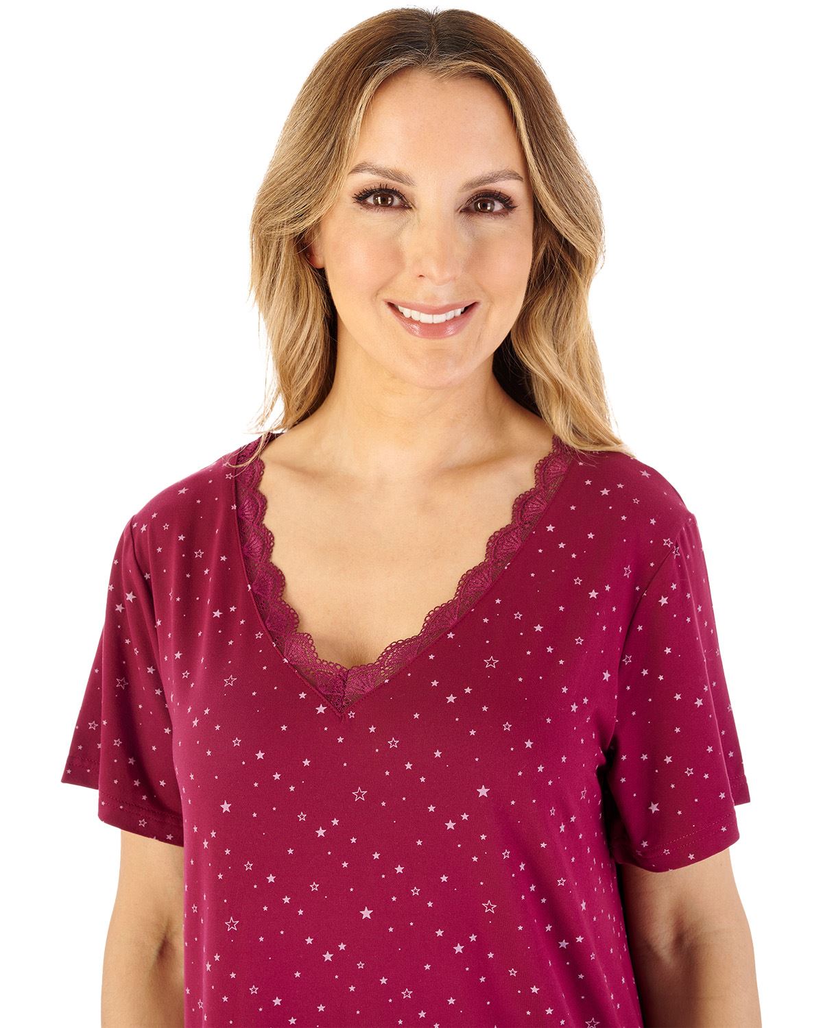 Gaspe by Slenderella Womens 40" Supersoft Short Sleeve Star Print Nightdress