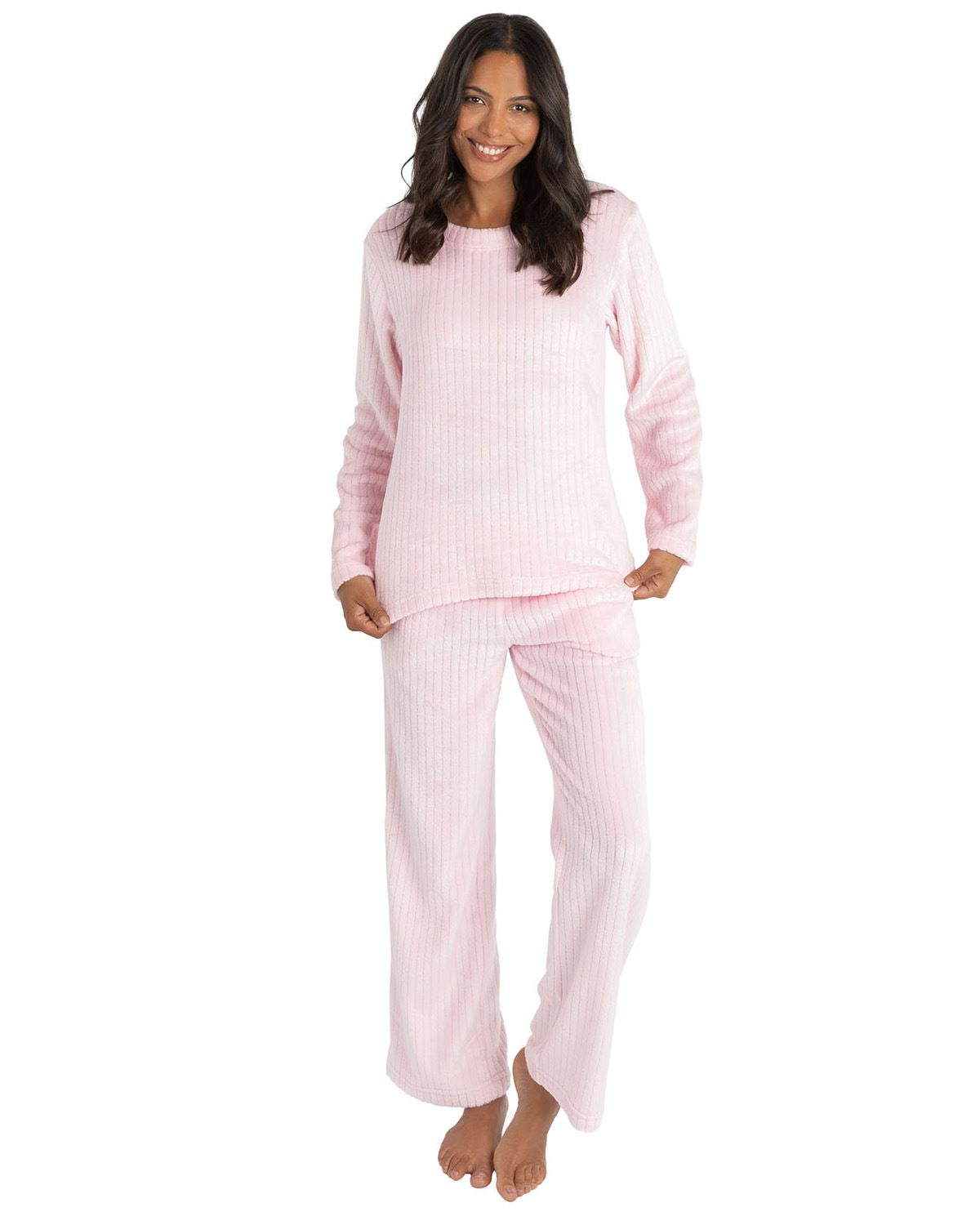 Forever Dreaming Womens Ribbed Stripe Fleece Lounge Set