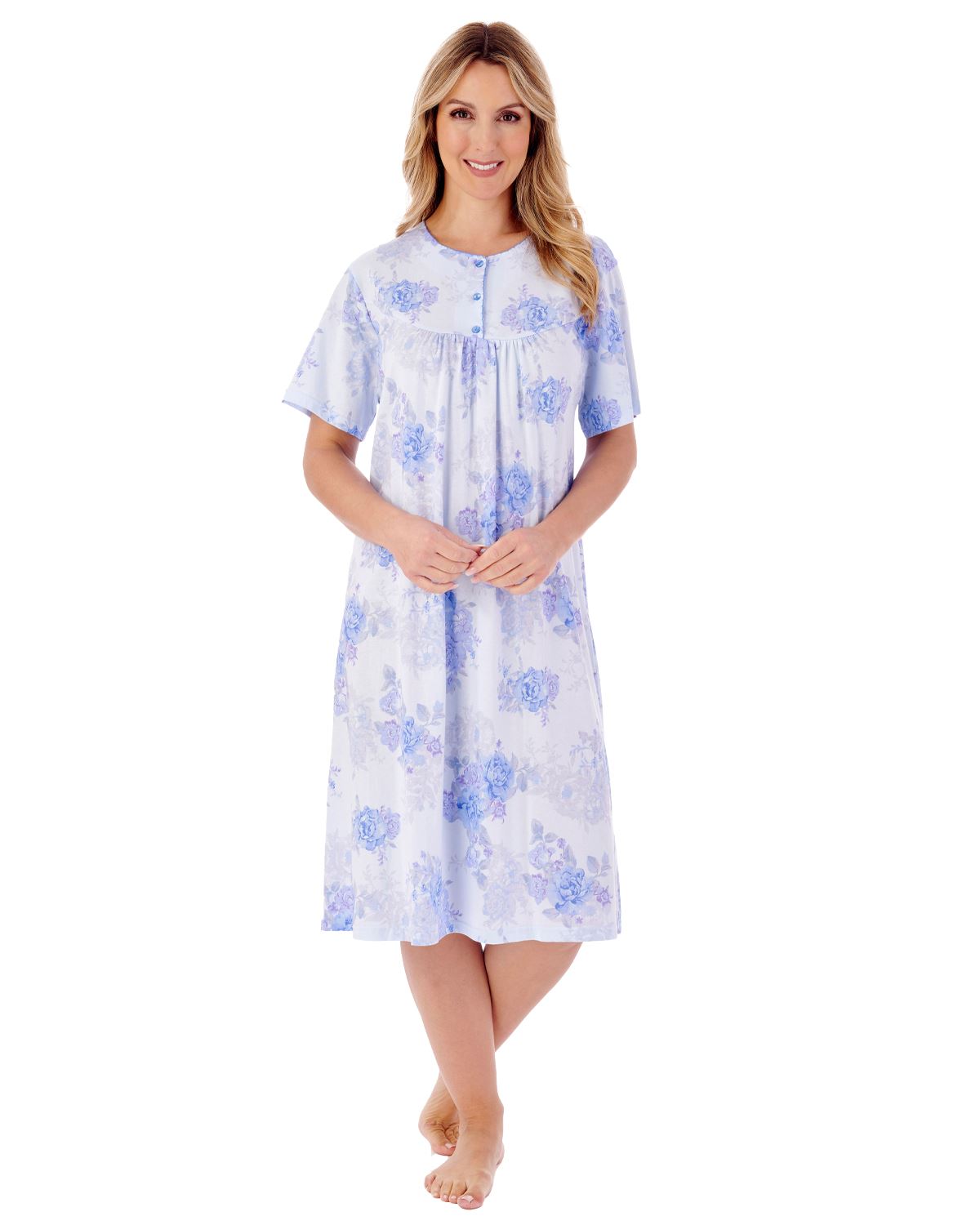 Slenderella Womens 42" Large Floral Short Sleeve Cotton Nightie