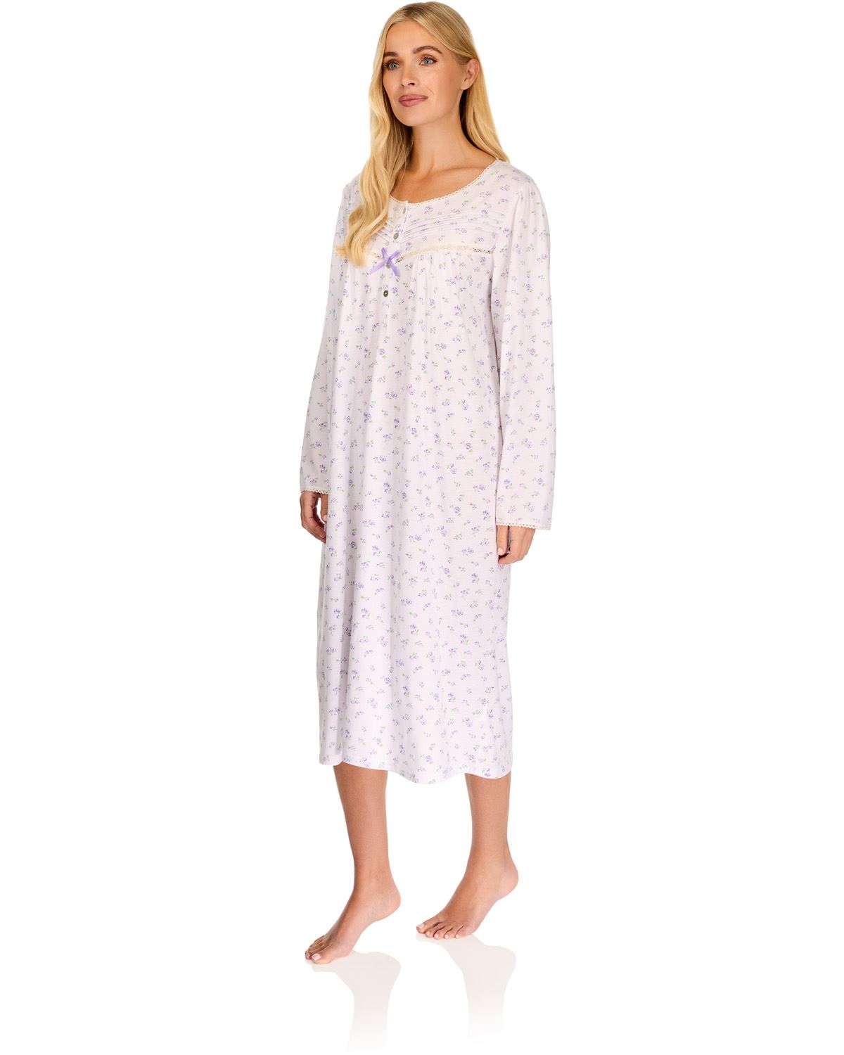 La Marquise Womens 'Vintage Blossoms' Long Sleeve Jersey Nightie