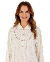 Slenderella Womens Leaf Print Flannel Cotton 51" Long Sleeve Nightdress