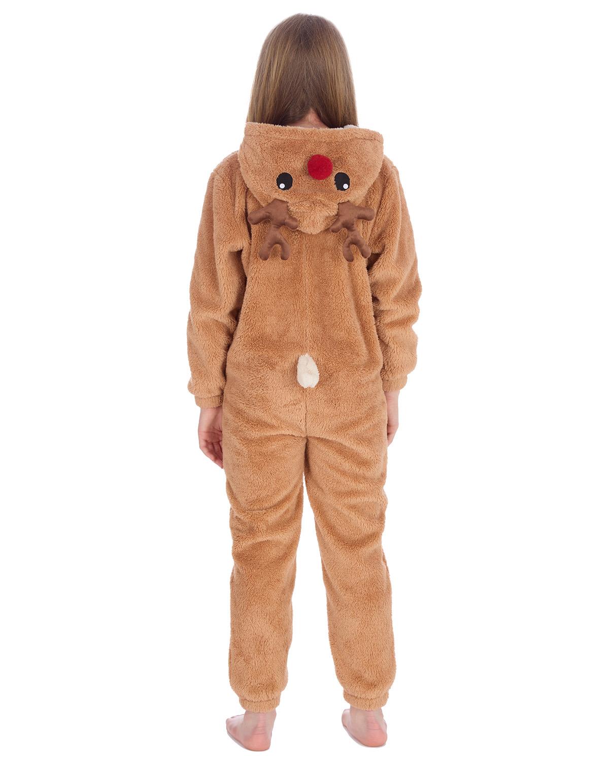 Kids Brown Sherpa Reindeer Onesie