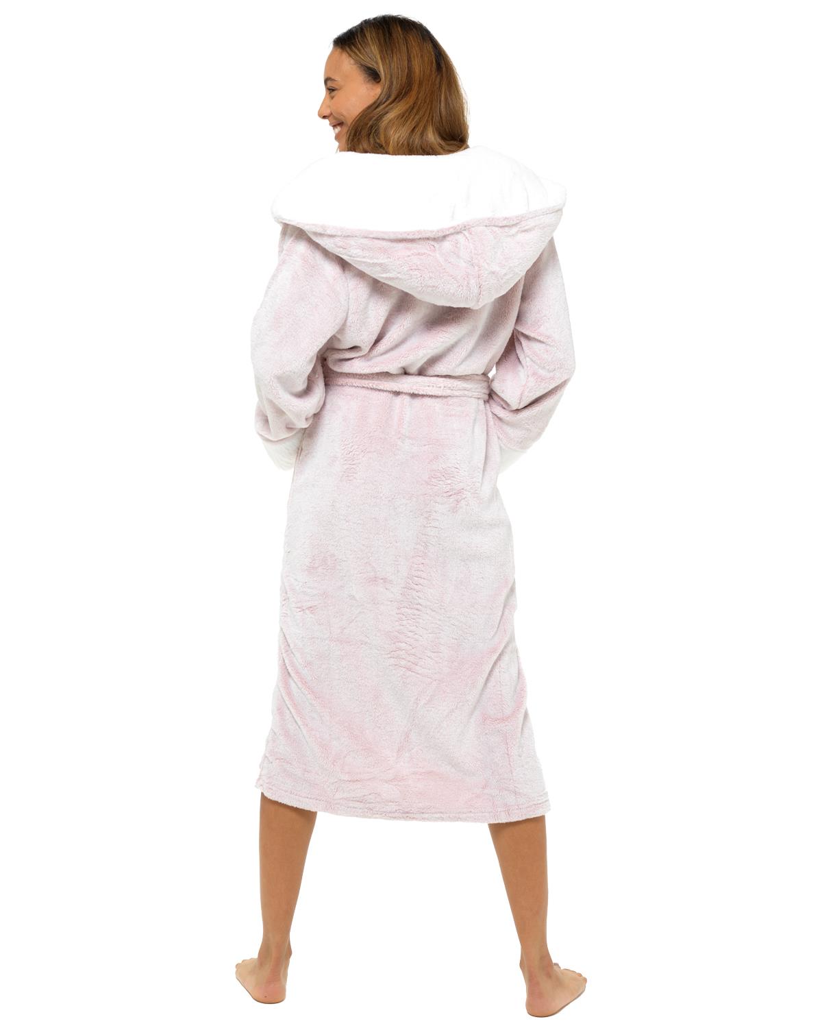 Womens Polished Fleece Sherpa Trim Dressing Gown