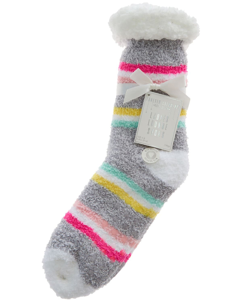 Forever Dreaming Womens Sherpa Lined Striped Fleece Lounge Socks