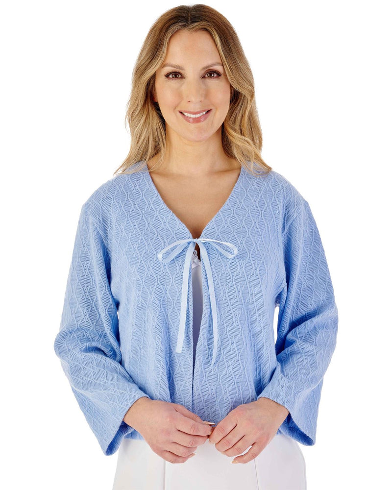 Slenderella Womens Jacquard Knit Ribbon Tie Bedjacket