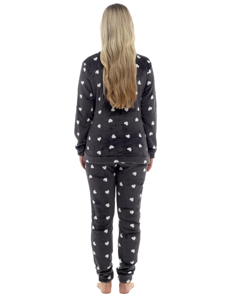 Womens Heart Print Fleece Pyjamas