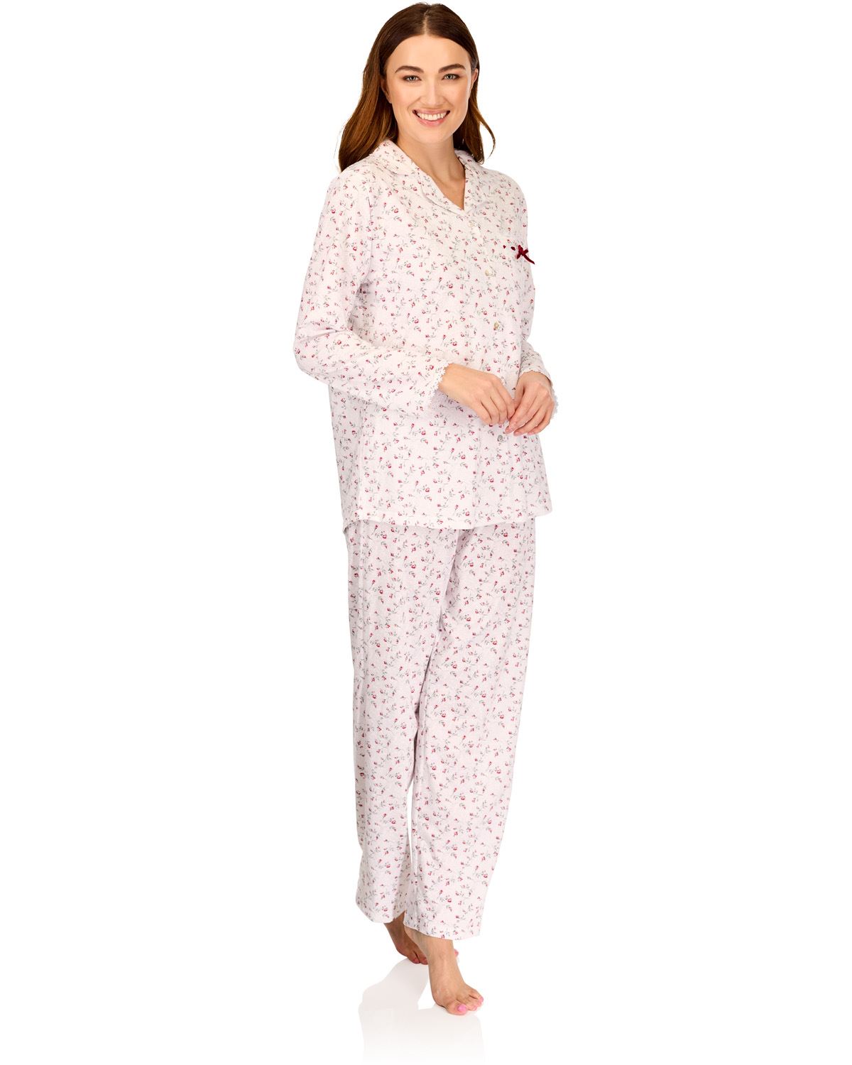 La Marquise Womens 'Velvet Rose' Long Sleeve Button Pyjamas